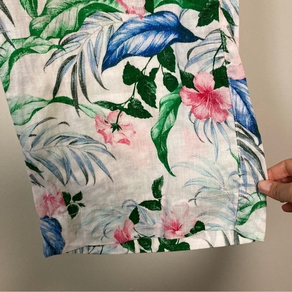 NEW Tommy Bahama White Colorful Tropical Floral Linen Wide Leg Pants - Picture 6 of 7
